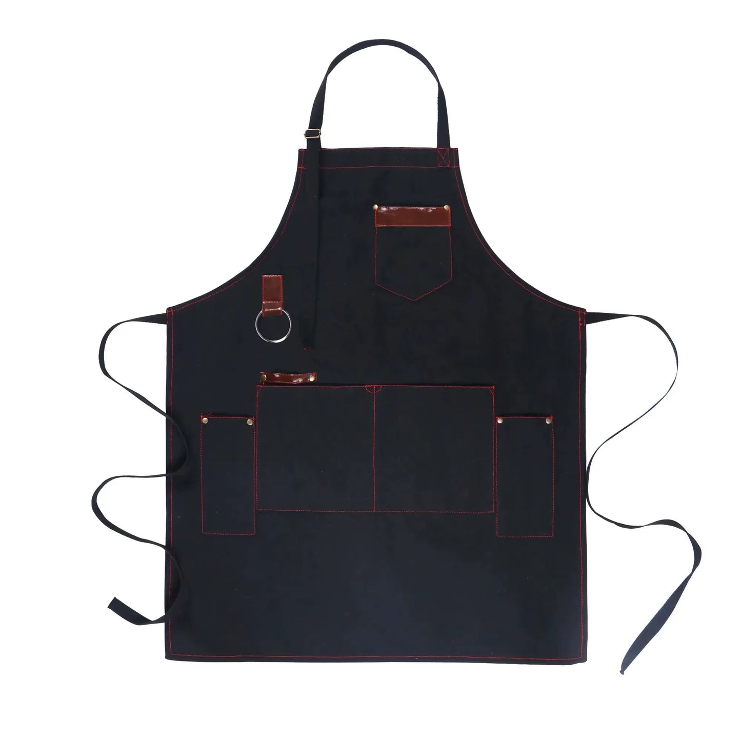 Thickened Chef Canvas Apron with Multiple Pockets Leather Splicing Work Clothes Home Kitchen Barbecue anti Fouling Apron