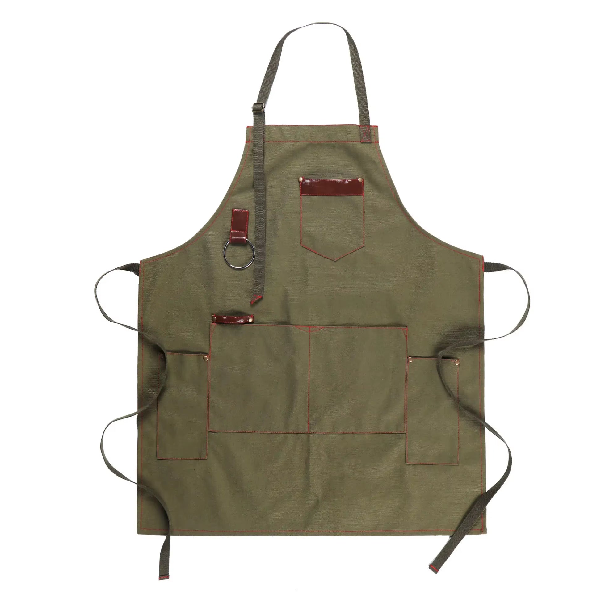 Thickened Chef Canvas Apron with Multiple Pockets Leather Splicing Work Clothes Home Kitchen Barbecue anti Fouling Apron