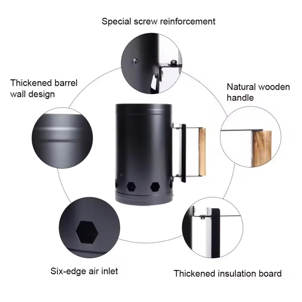 Chimney Quick Fire Coal Starter Can Lighting Barrel Camping Barbecue Can Charcoal Barrel Carbon Stove Charcoal Lighter